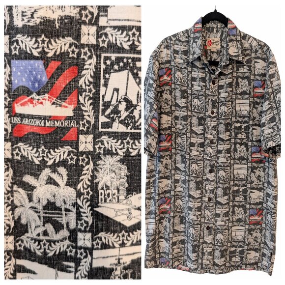 Hilo Hattie Vintage Mens Sz M USS Arizona Memorial Reverse Print Button Up Shirt - Picture 1 of 8